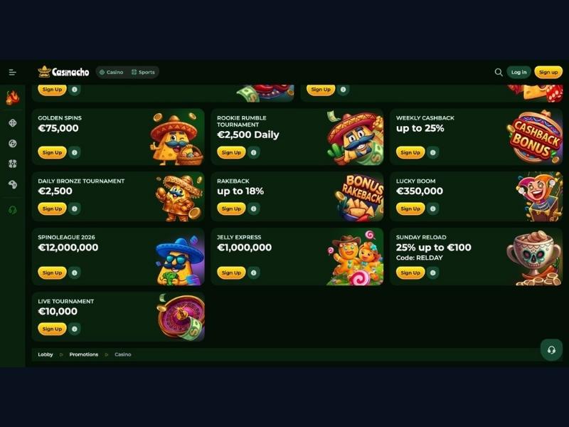 Dashboard for cashback tracking and Spinola Liga at Casinacho Casino Nacho Casino for Canada