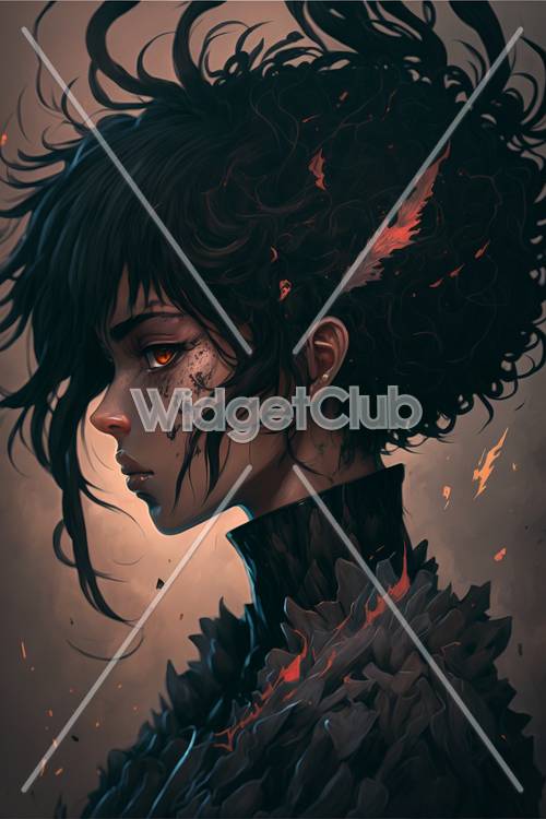 Mystical Girl with Fiery Eyes and Charred Details